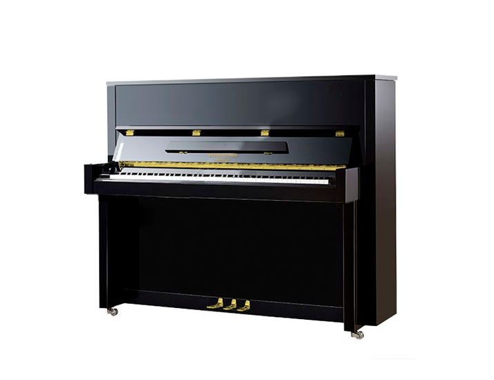 PIANO ACÚSTICO VERTICAL marca STROHMENGER LONDON, preto brilhante com banqueta.